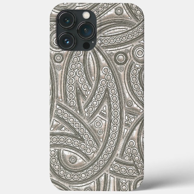Imitate Silver Leather Chic Paisley Tribal Muster Case-Mate iPhone Hülle (Rückseite)