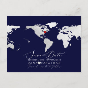 Imitate Silver Map, jedes Ziel Save the Date Postkarte