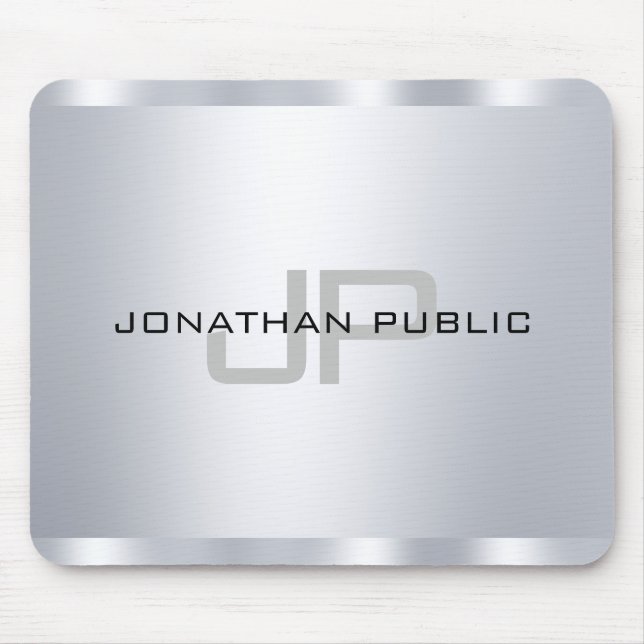 Imitate Silver Metallic Look Mit Monogramm Templat Mousepad (Vorne)