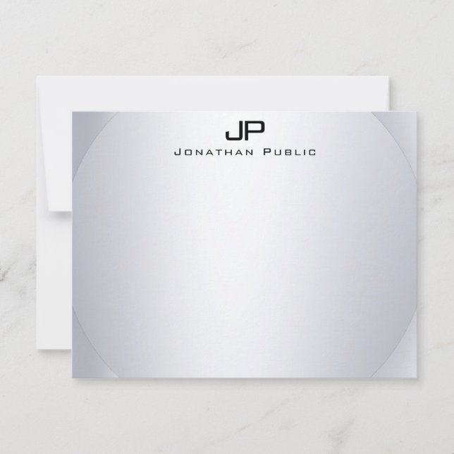 Imitate Silver Monogram Simple Elegant Template To Mitteilungskarte (Vorderseite)