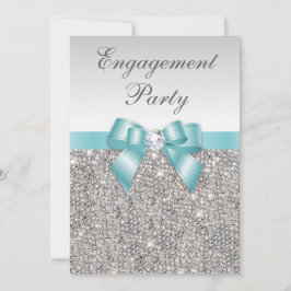 Imitate Silver Sequents Aquamarine Bow Engagement Einladung