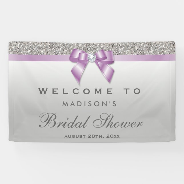 Imitate Silver Sequin Lilac Diamond Bow Brautparty Banner (Horizontal)
