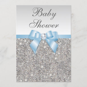 Imitate Silver Sequins Baby Blue Baby Dusche Einladung