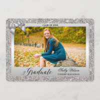 Imitate Silver Sequins Bow Girls Abschluss Foto