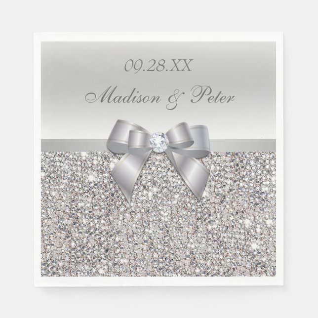 Imitate Silver Sequins Bow Personalisiert Wedding Serviette (Vorderseite)