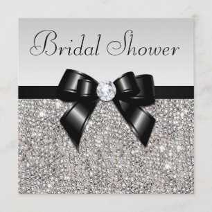 Imitate Silver Sequins Chic Black Bow Brautparty Einladung