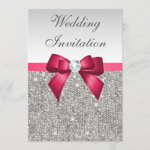 Imitate Silver Sequins Diamonds & Bow Wedding Einladung
