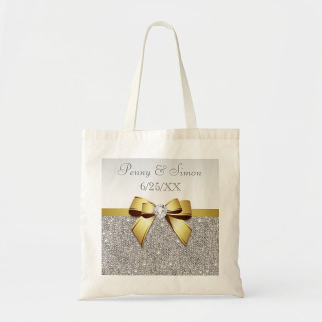Imitate Silver Sequins Gold Bow Gastgeschenk Hochz Tragetasche (Vorne)