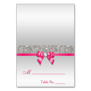 Imitate Silver Sequins Hot Pink Bow Platzkarte Tischnummer