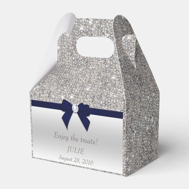 Imitate Silver Sequins Navy Bow Geschenkschachtel (Vorderseite)
