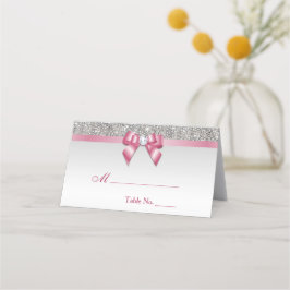 Imitate Silver Sequins Pink Bow Platzkarte