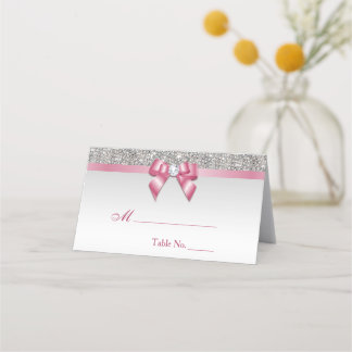Imitate Silver Sequins Pink Bow Platzkarte