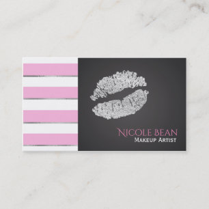Imitate Silver Shine Lips Pink White Stripes Chic Visitenkarte