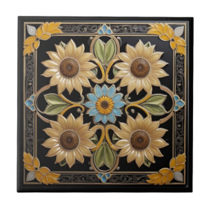 Imitate Sonnenblumen Relief Folk Gelb und Schwarz Fliese