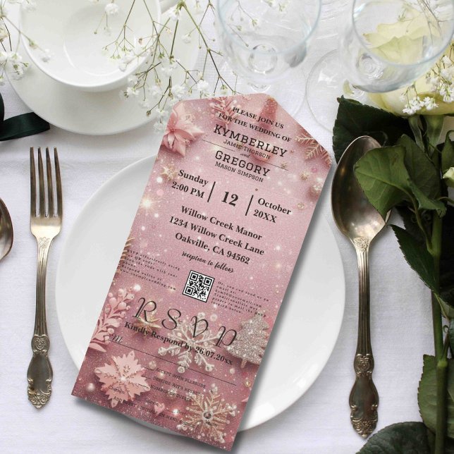Imitate Sparkle Shimmer Pink Silver Christmas QR C All In One Einladung (Von Creator hochgeladen)