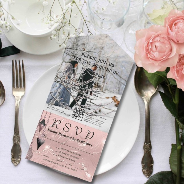 Imitate Sparkle Shimmer Pink Silver QR Code Weihna All In One Einladung (Von Creator hochgeladen)