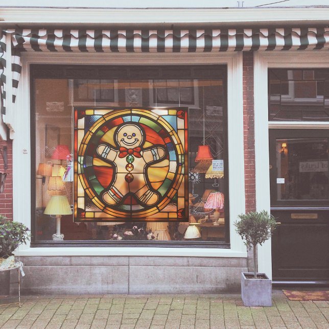 Imitate Stainglas Gingerbread Mann Grosses Fensteraufkleber (Von Creator hochgeladen)