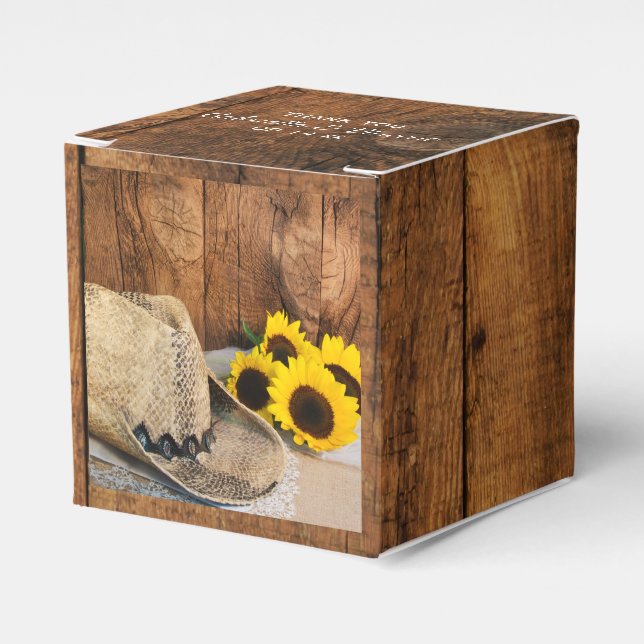 Imitate Stallholz, Sonnenblumen, Cowboyhut Hochzei Geschenkschachtel (Vorderseite)