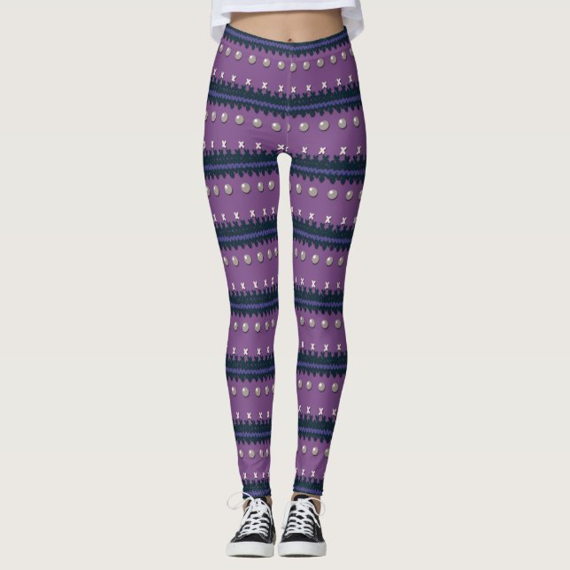 Imitate stickten hässlich Lila WeihnachtsLeggings Leggings (Vorderseite)