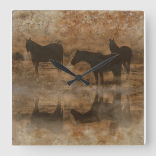Imitate Stone Textured Horses Clock Quadratische Wanduhr