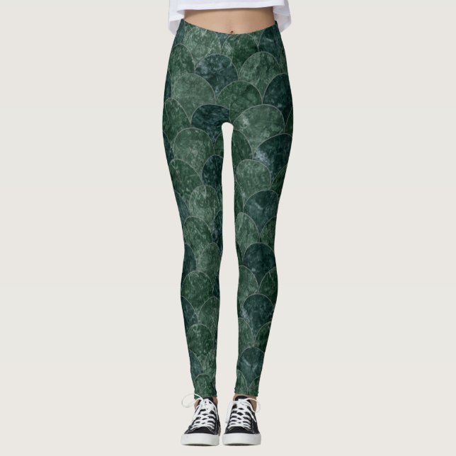 Imitate Stones Green Scales Mermaid Muster Leggings (Vorderseite)