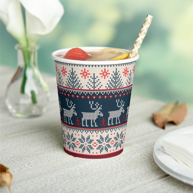 Imitate Strick Holiday Pattern Nordic Themenwelt W Pappbecher (In Situ)