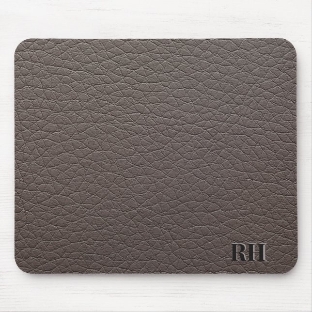 Imitate Taupe Leather Custom Mit Monogramm Initial Mousepad (Vorne)