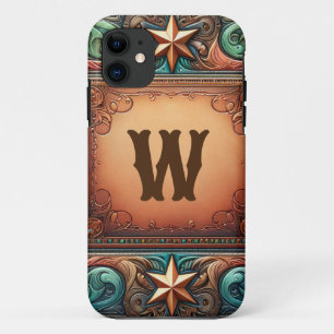 Imitate Tooled Leather Türkis Brown Custom Initial Case-Mate iPhone Hülle