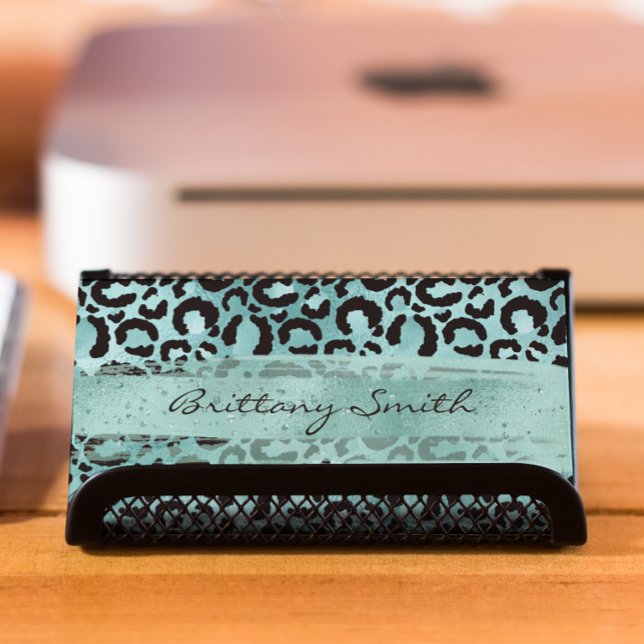 Imitate Türkis Aquamarin Fossilienmuseum Monte San Visitenkarte (Turquoise Teal Foil Leopard Aqua Brush Stroke Business Card)