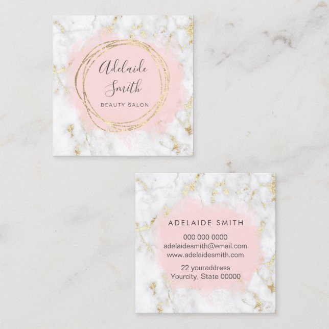 IMITATE umkreisen rosa Wasserfarbe auf Marmor Quadratische Visitenkarte (Vorne/Hinten)