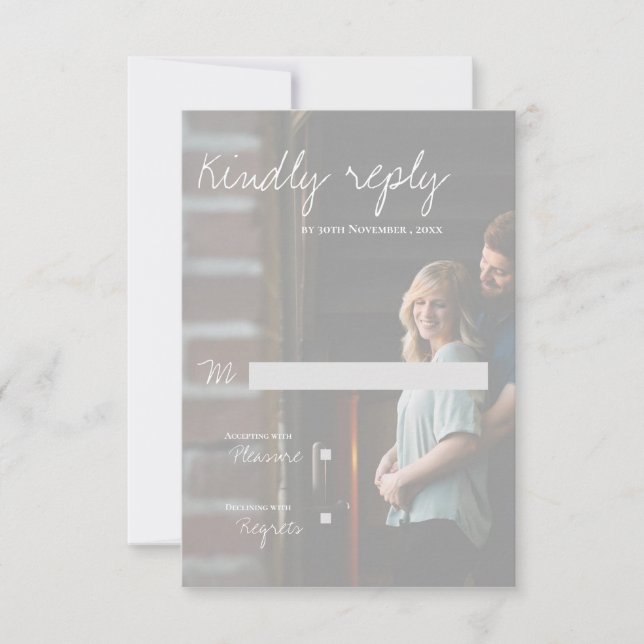 Imitate Vellum Effect Foto Elegante Moderne Hochze RSVP Karte (Vorderseite)