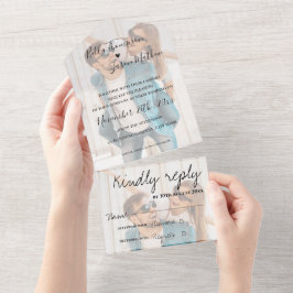 Imitate Vellum Effect Monogram Multi-Foto Hochzeit All In One Einladung