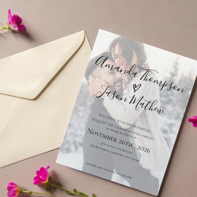 Imitate Vellum Effekt Foto Hochzeit Einladung (Faux Vellum Effect Photo Wedding Invitation)