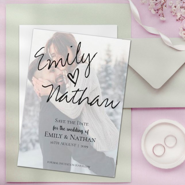 Imitate Vellum-Effekt-Foto Hochzeit Speichern Sie  Save The Date (Faux Vellum Effect Photo Wedding Save the Date)