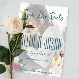 Imitate Vellum Floral Foto Hochzeit Speichern Sie Magneteinladung