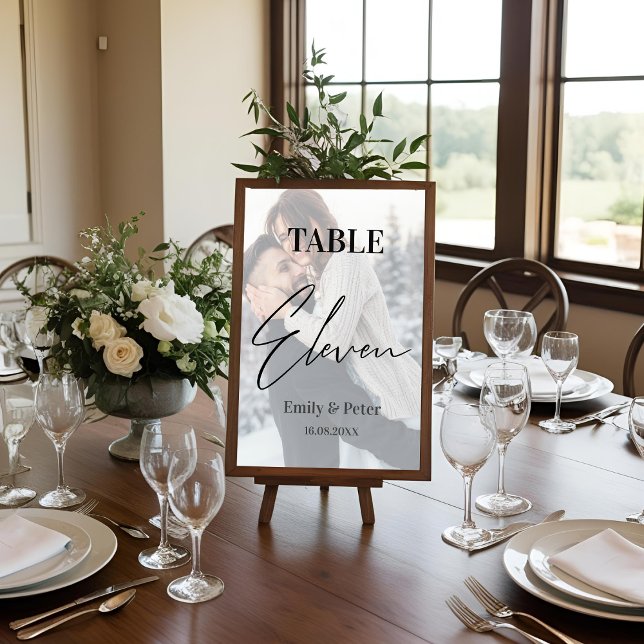 Imitate Vellum Foto Hochzeit Elf Tischnummer (Faux Vellum Photo Wedding Eleven Table Number)