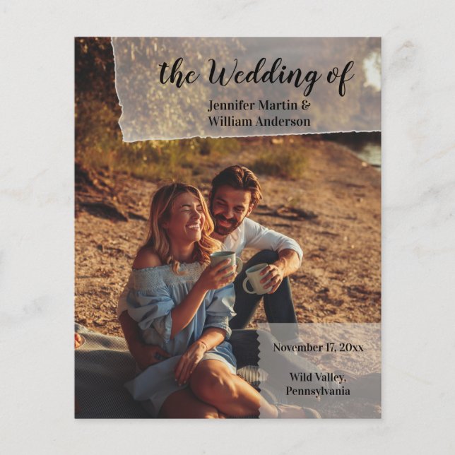 Imitate Vellum Foto Overlay Custom Wedding Program (Vorderseite)