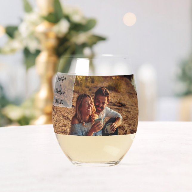 Imitate Vellum Foto Overlay Custom Wedding Weinglas Ohne Stiel (Insitu (Hochzeit))