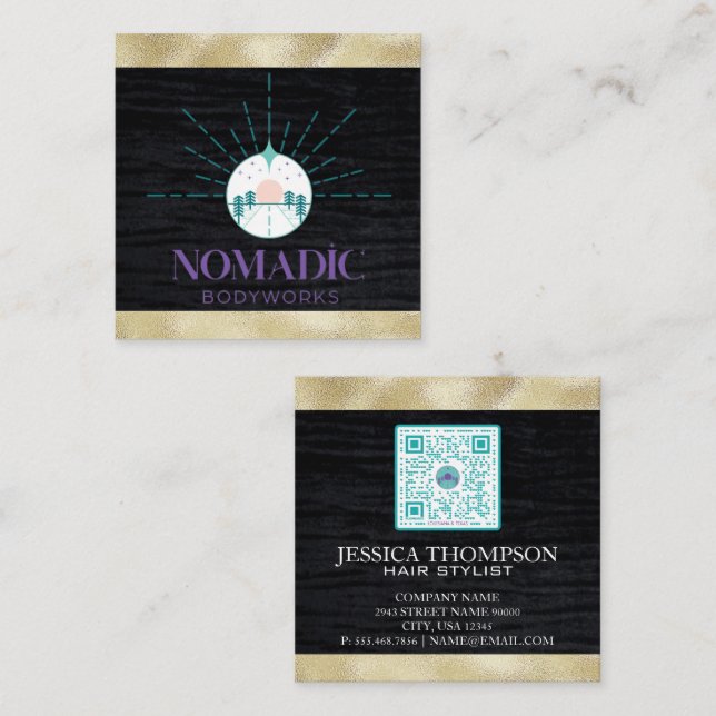 Imitate Velvet | Imitate Gold Foil Trial | Qr Code Quadratische Visitenkarte (Vorne/Hinten)