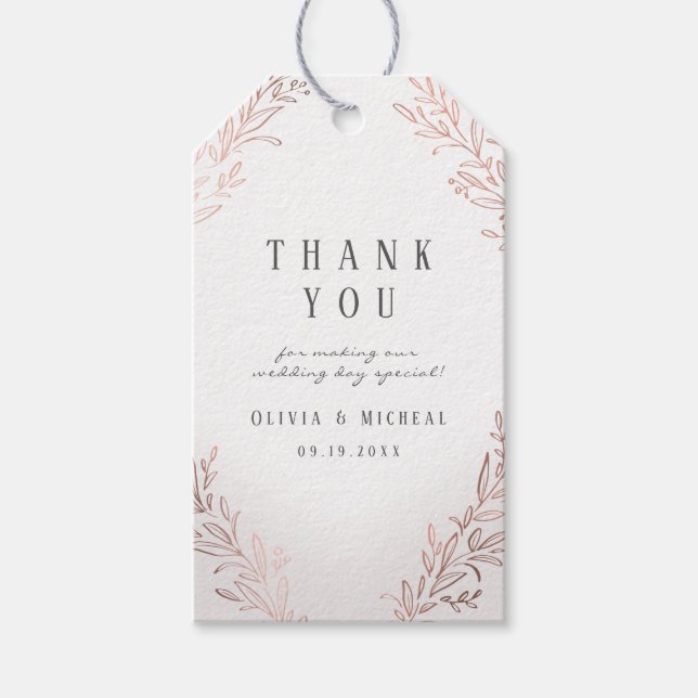 Imitate vergoldete Rose Gold botanische Hochzeit Geschenkanhänger (Vorderseite)