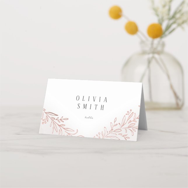 Imitate vergoldete Rose Gold botanische Hochzeit Platzkarte (Vorderseite)