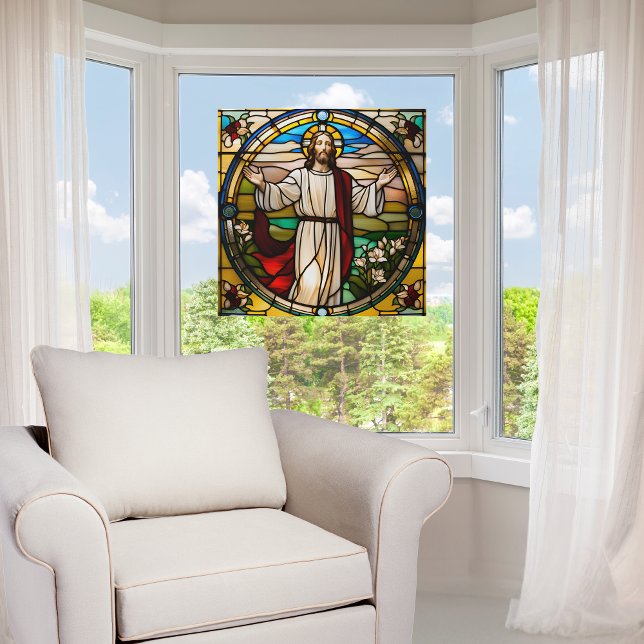 Imitate verklebter Glass Jesus mit ausgestreckten  Fensteraufkleber (Von Creator hochgeladen)