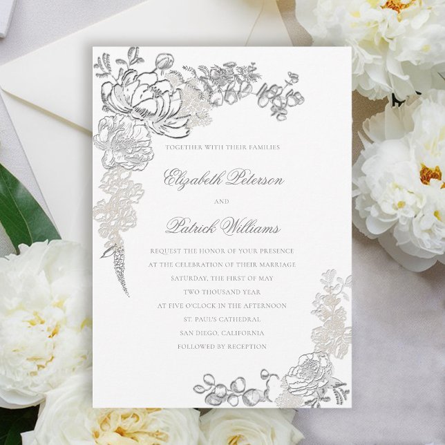 Imitate verkörpern die Zunge als formale klassisch Einladung (peony wedding invitation floral frame formal traditional elegant calligraphy modern classic ivory)