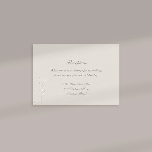 Imitate verkörperten Wildblumen feierliche Empfang Begleitkarte (formal wedding response card traditional reception ecru faux embossed wildflowers elegant classic)
