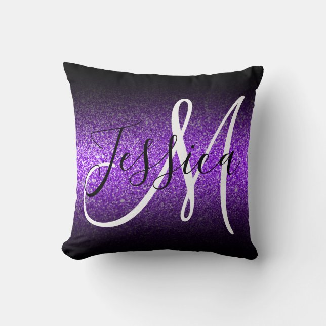 Imitate Violet Glitzer Black Ombre Monogram Kissen (Vorderseite)