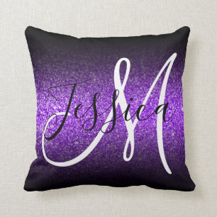 Imitate Violet Glitzer Black Ombre Monogram Kissen