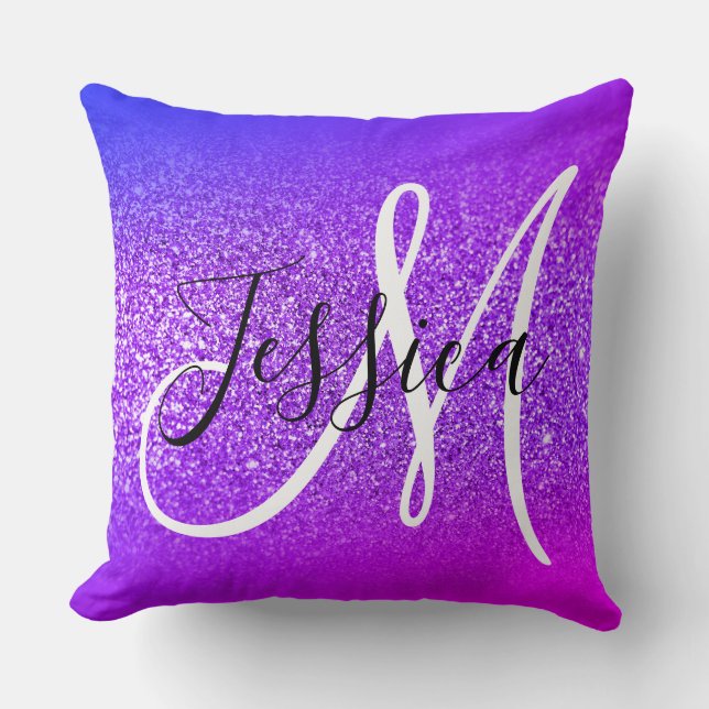 Imitate Violet Glitzer Miami Ombre Monogram Kissen (Vorderseite)