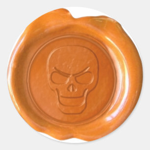 Imitate Wachs Siegel - Orange - Skull 01 Runder Aufkleber