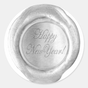 Imitate Wax Siegel - Silver Script - Happy New Yea Runder Aufkleber