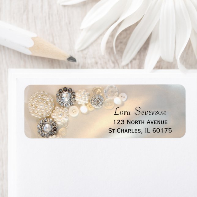 Imitate Weiße Perlen Diamanttasten Rücksendeadress (Insitu)
